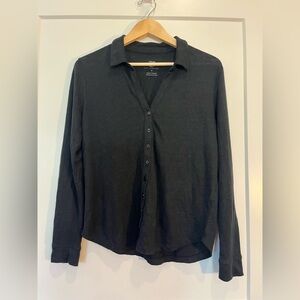 Margaret OLeary Linen Button Down Long Sleeve Top V Neck Lagenlook Minimalist M